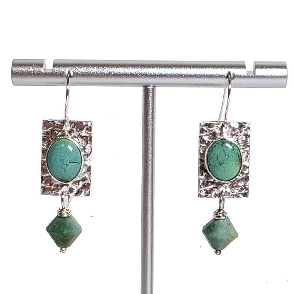 Handmade Turquoise and Silver Dangle Earrings on Stand – Artisan Gemstone Jewelry