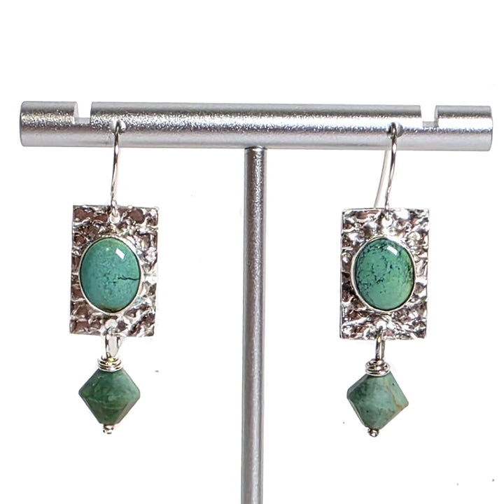 Handmade Turquoise and Silver Dangle Earrings on Stand – Artisan Gemstone Jewelry