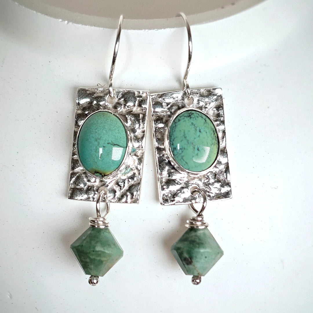 urquoise Gemstone and Silver Dangle Earrings – Close-Up Handmade Jewelry Detail