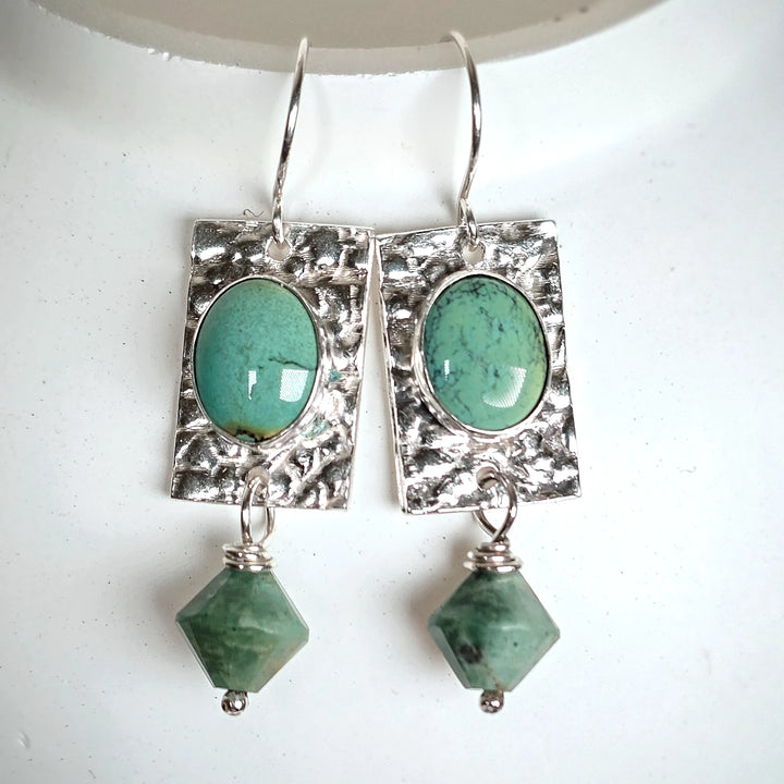 urquoise Gemstone and Silver Dangle Earrings – Close-Up Handmade Jewelry Detail