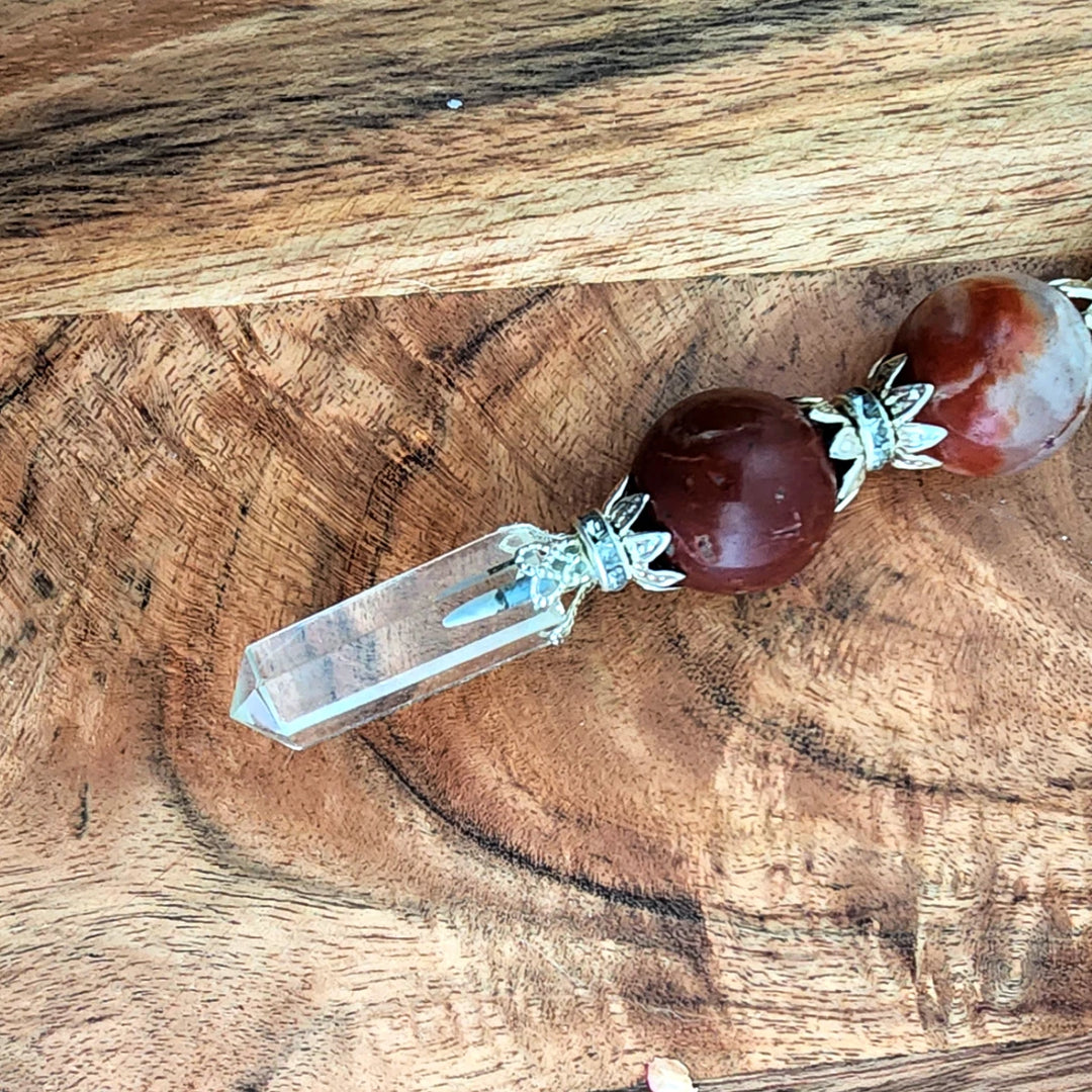 7 Crystal Chakra Wand with Quartz Point and Sphere