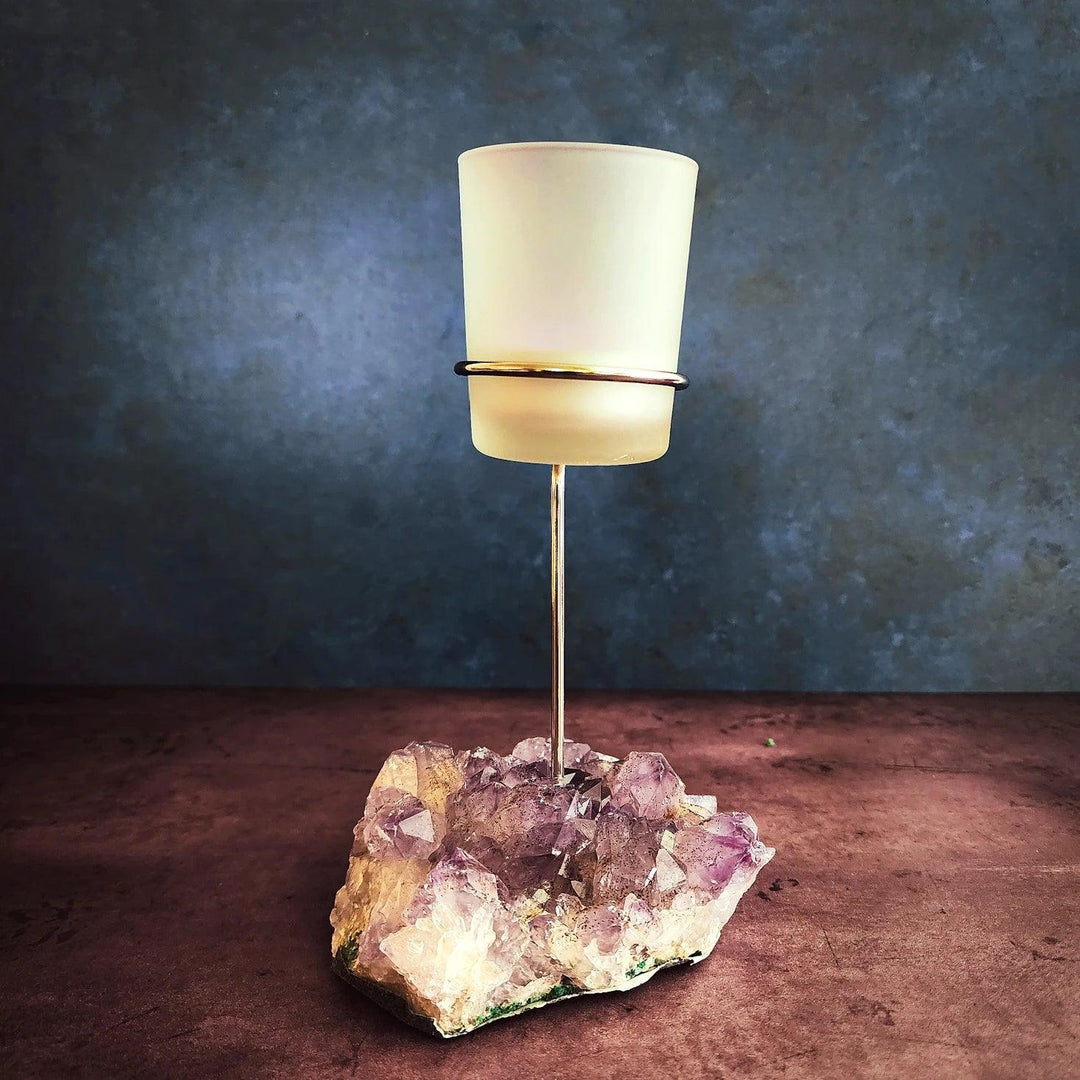 Amethyst Cluster Geode Candle Holder - Intuition, Calming Energy & Third Eye Chakra - Art Of The Root