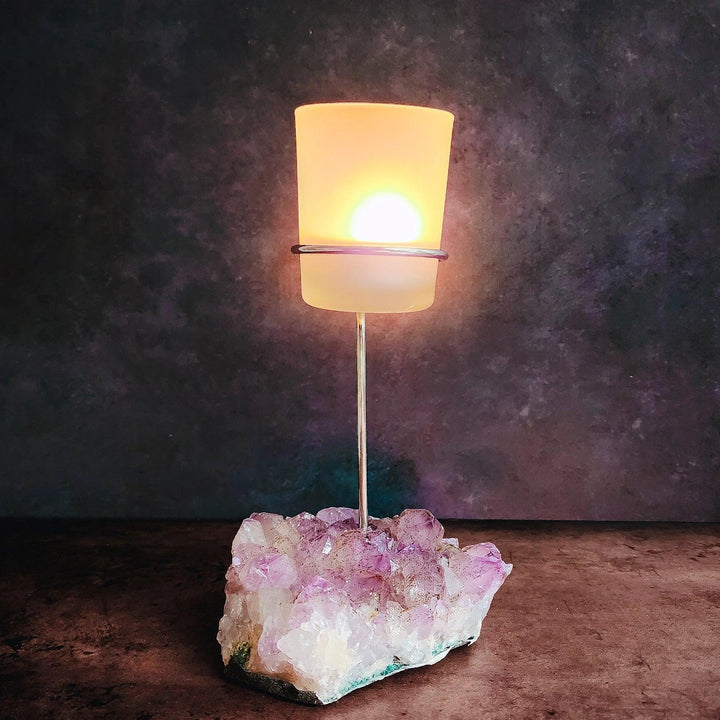 Amethyst Cluster Geode Candle Holder - Intuition, Calming Energy & Third Eye Chakra - Art Of The Root