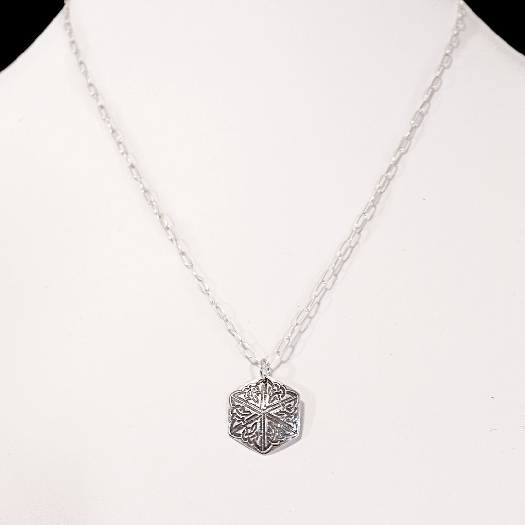 Fine Silver Celtic Pendant with Sterling Chain Close-Up