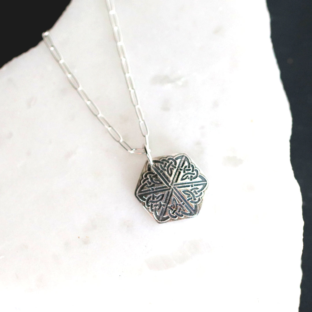 Hexagon Celtic Knot Silver Necklace for Spiritual Protection