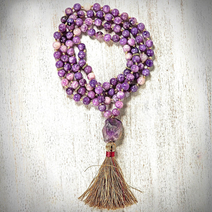 Cloudy Amethyst Quartz Mala Beads for Meditation and Intuition - Art Of The Root