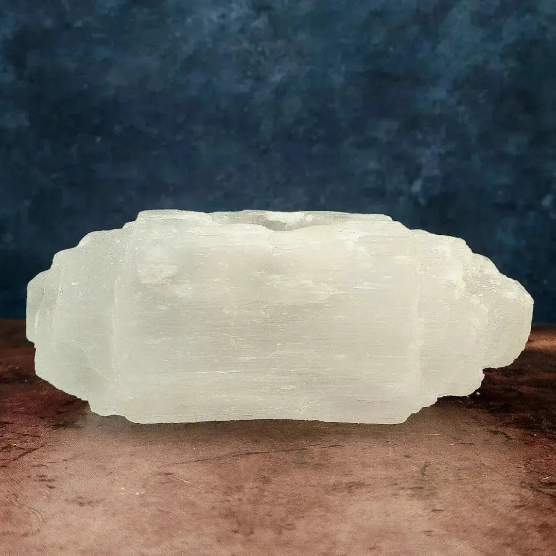 Selenite Log Tea Light Holder for Purification and Cleansing Energy - Art Of The Root