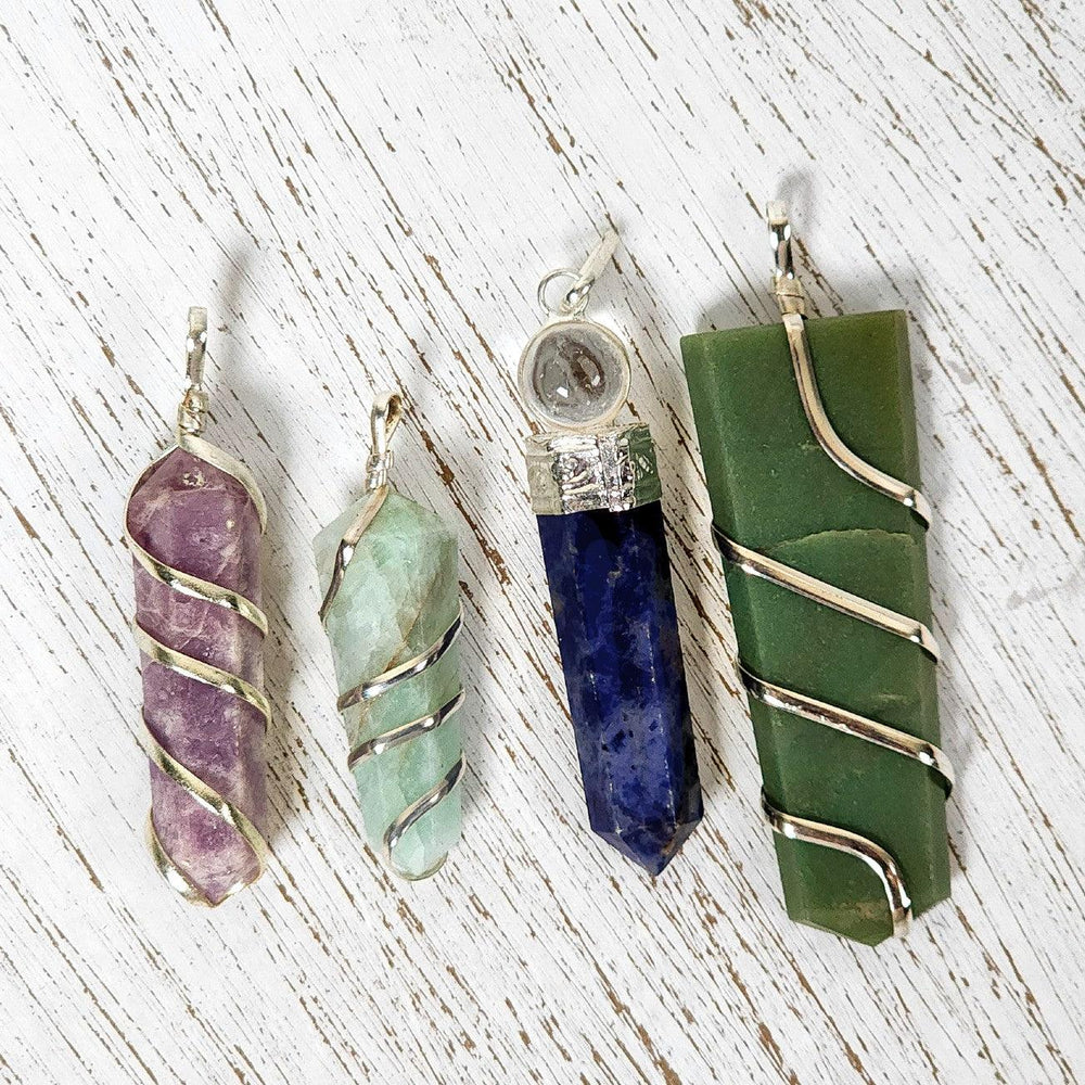 Amethyst, Amazonite, Lapis, and Green Aventurine Crystal Pendants from Art of the Root.