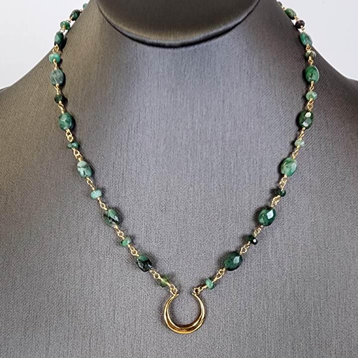 Emerald Crystal Bead Necklace with a Crescent Pendant - Art of the Root