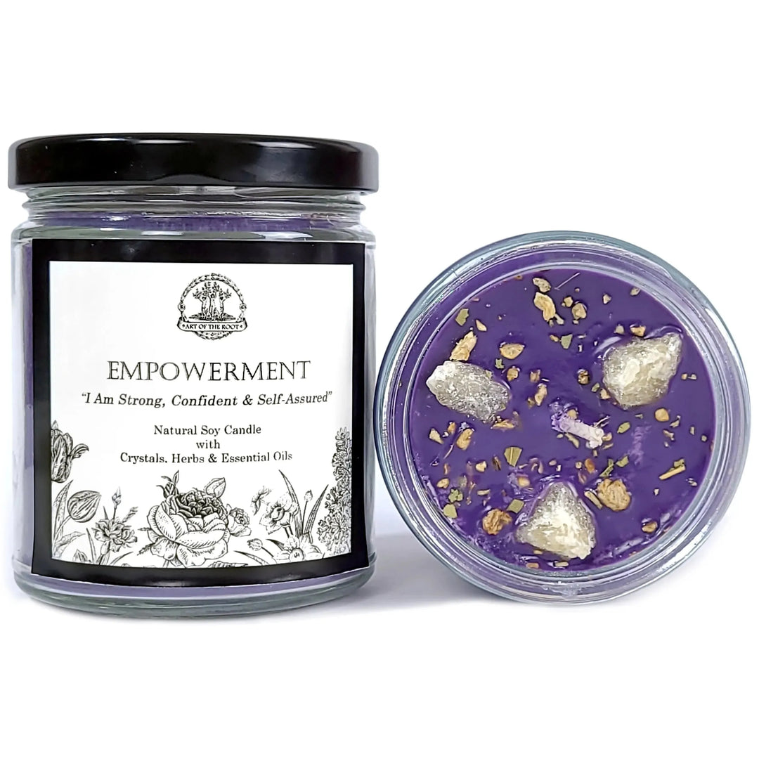 Empowerment Soy Affirmation Candle with Crystals for Confidence, Power & Strength - Art Of The Root