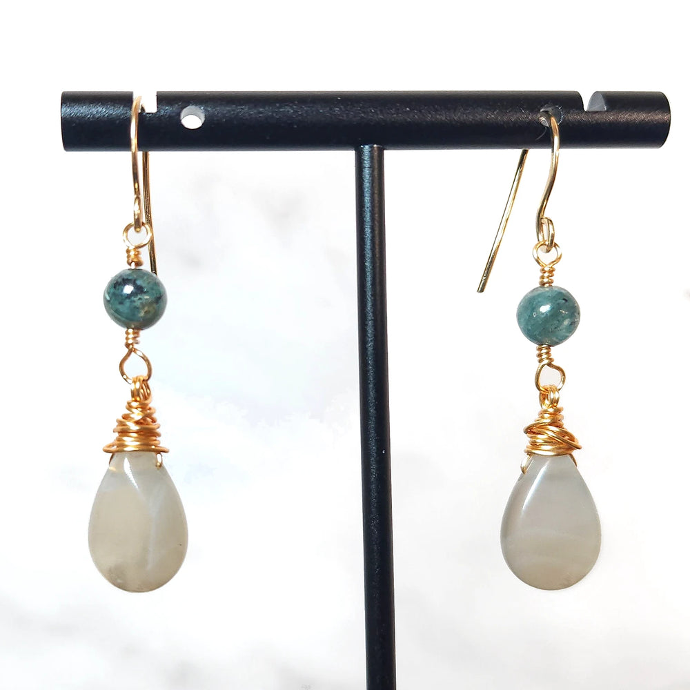 Moonstone Kyanite Drop Earrings in Gold or Silver: Intuition and Clarity