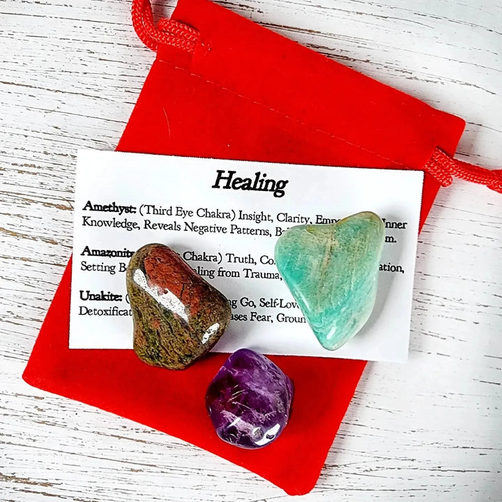 Healing Crystal Set with Amethyst, Unakite, and Amazonite - Art Of The Root