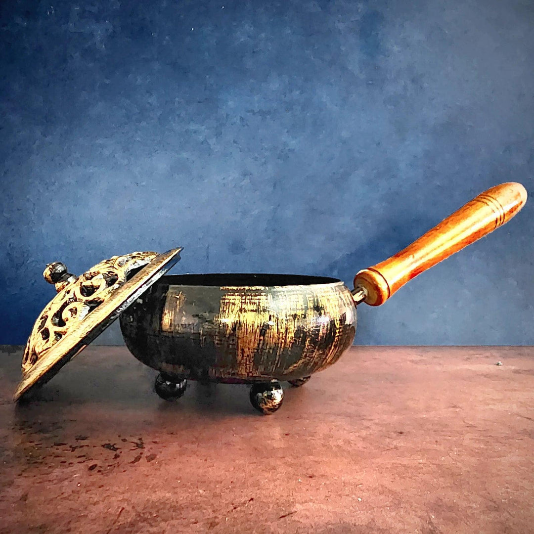 Iron Charcoal Burner and Smudge Pot with Gold Finish - Art Of The Root