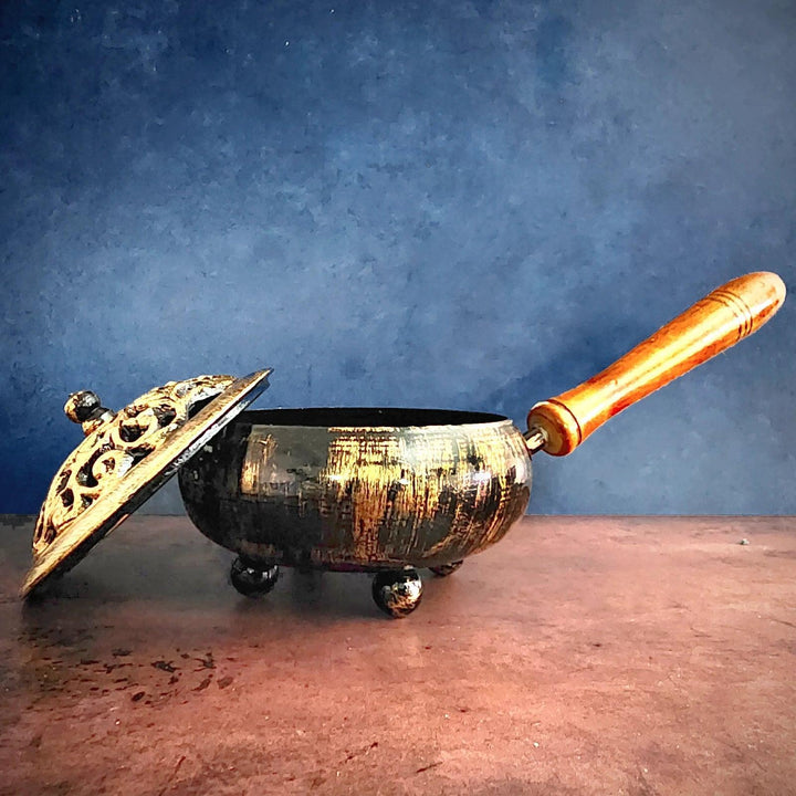 Iron Charcoal Burner and Smudge Pot with Gold Finish - Art Of The Root