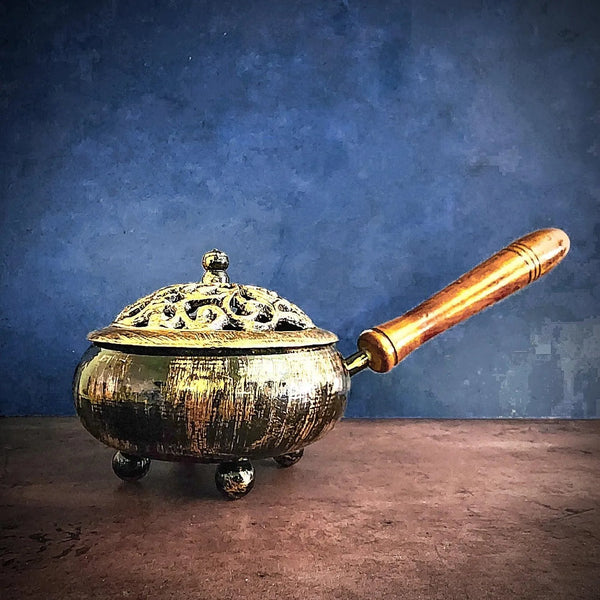 Iron Charcoal Burner and Smudge Pots in Black or Gold Accents