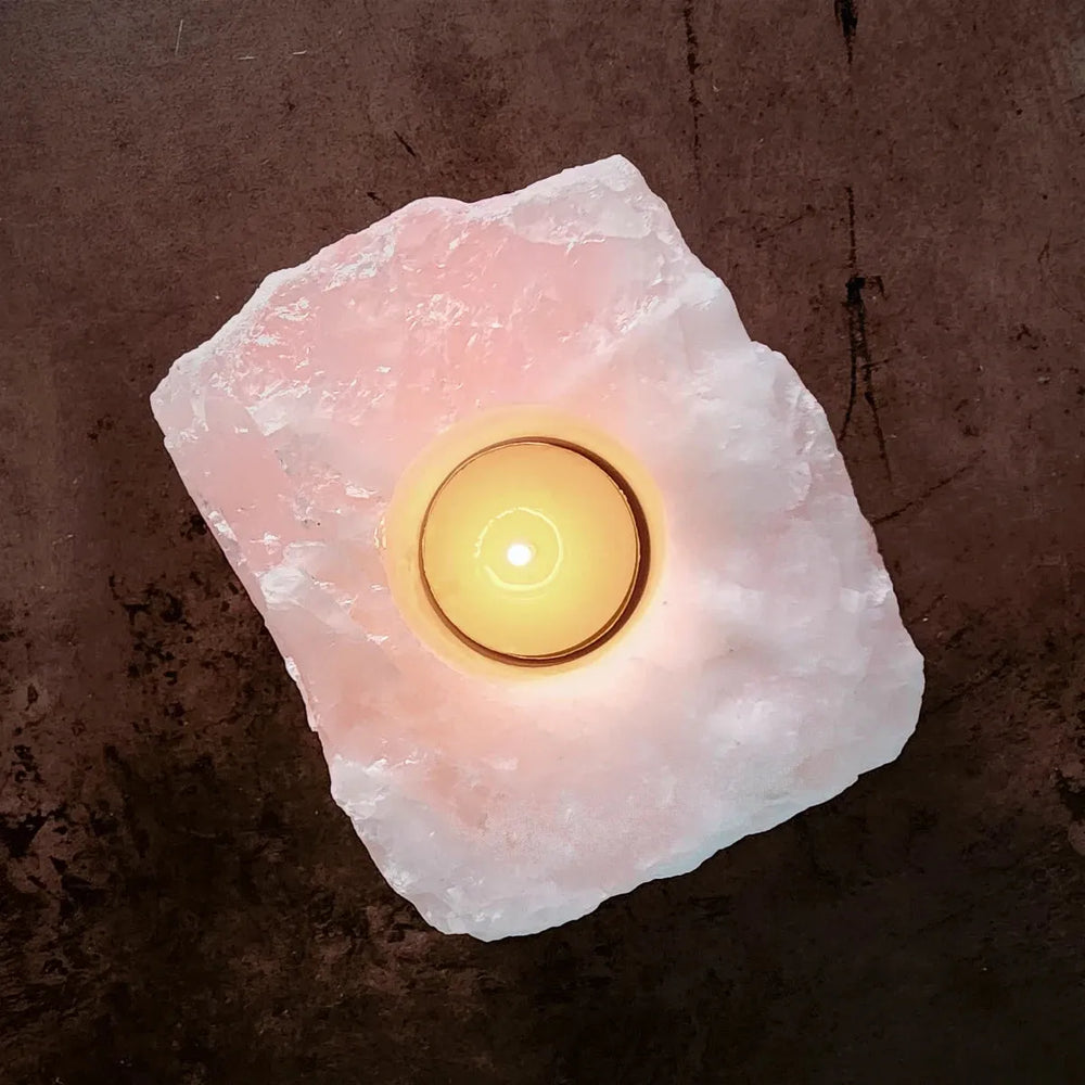 Large Raw Rose Quartz Tea Light Holder: Unconditional Love and Healing - Art Of The Root