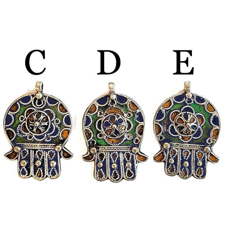 Large Vintage Enamel and White Metal Hamsa Amulets - Art Of The Root