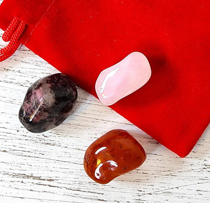 Love Crystal Set: Rose Quartz, Rhodonite, Carnelian - Art Of The Root