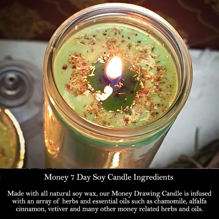 Money Drawing 7 Day SOY Prayer Candle (Fixed) for Prosperity, Wealth, Success & Cash - Art of the Root
