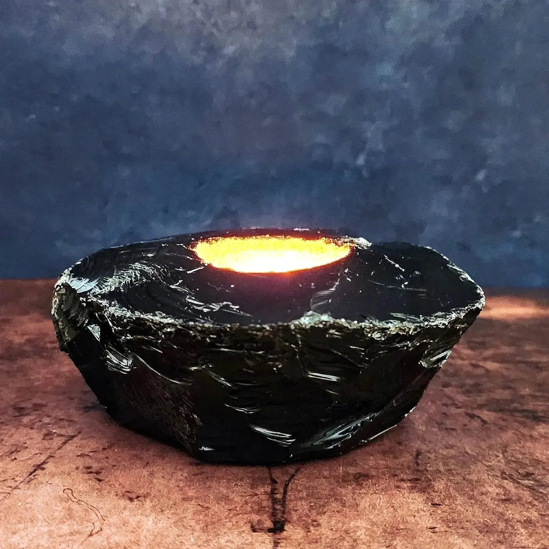Obsidian Crystal Candle Holder - Art Of The Root