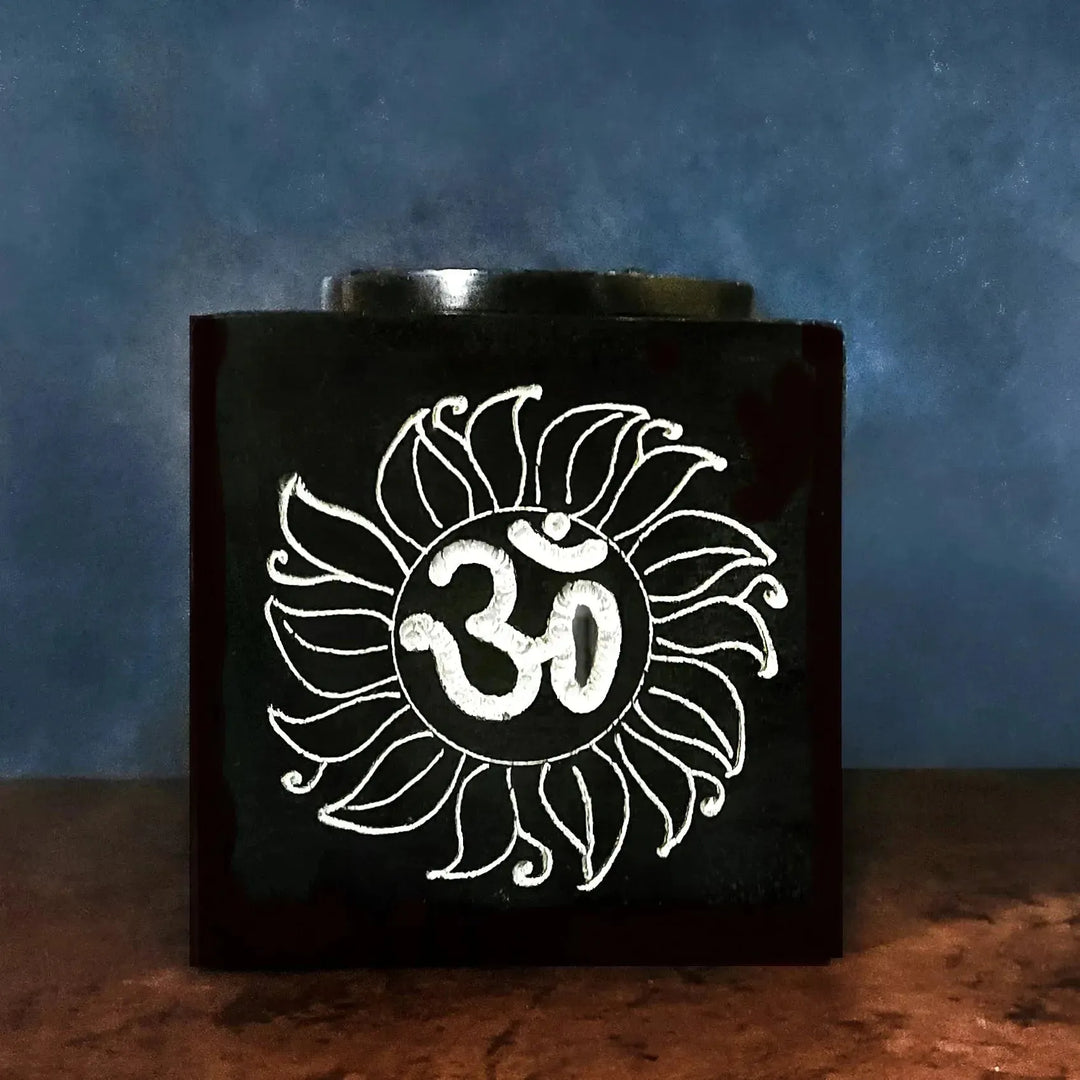 Om Oil Burner and Diffuser made of Soapstone, 3" - Art Of The Root