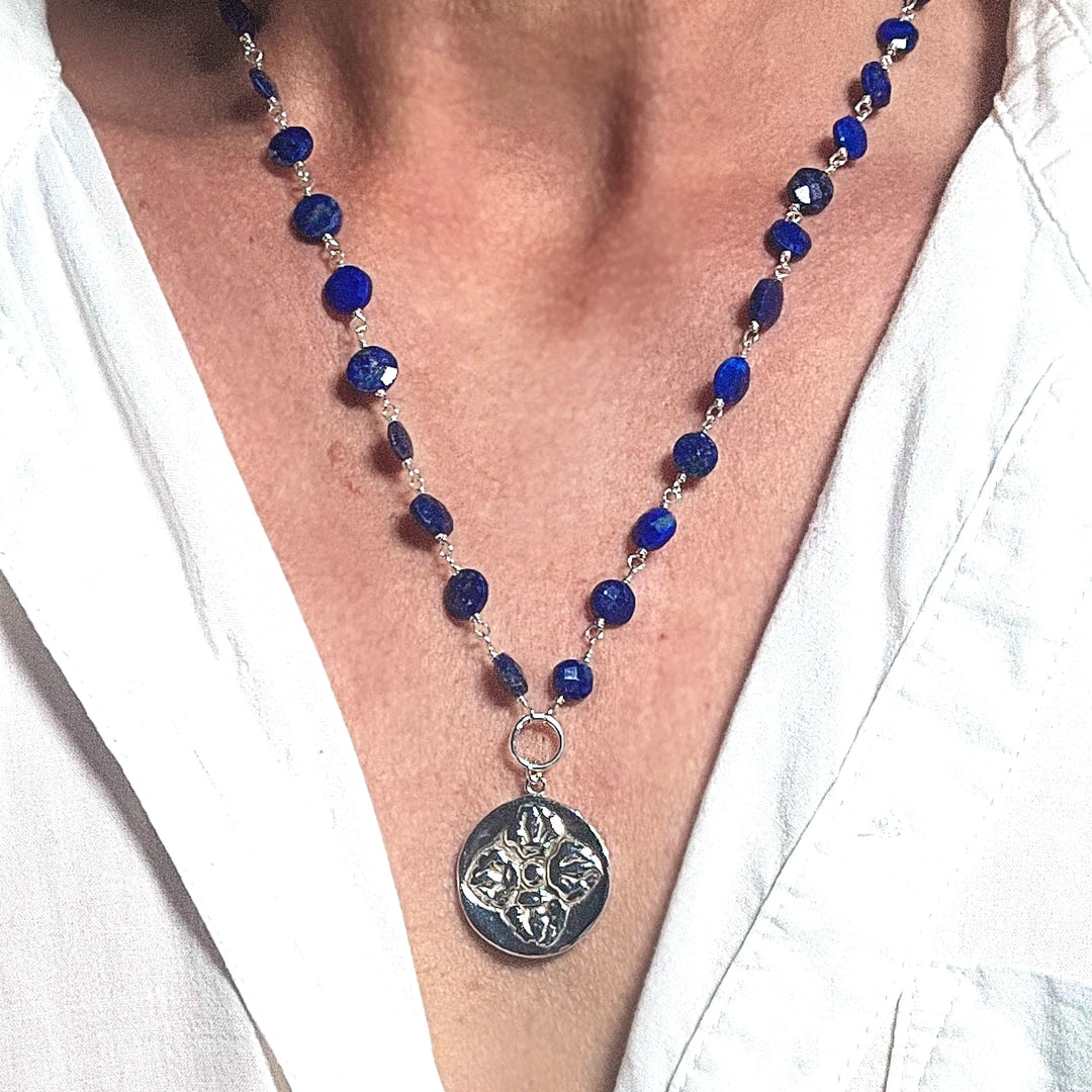 Lapis & Sterling Silver Double Vajra Necklace – A Sacred Symbol of Wisdom and Protection