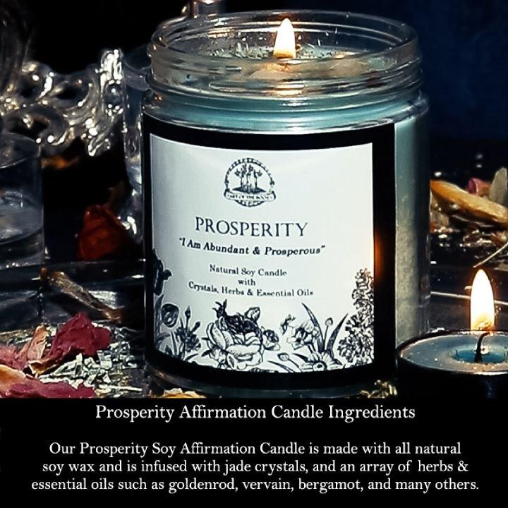 Prosperity Affirmation Soy Candle with Jade Crystals for Abundance, Good Fortune, Luck, Success & Obtaining Goals - Art Of The Root