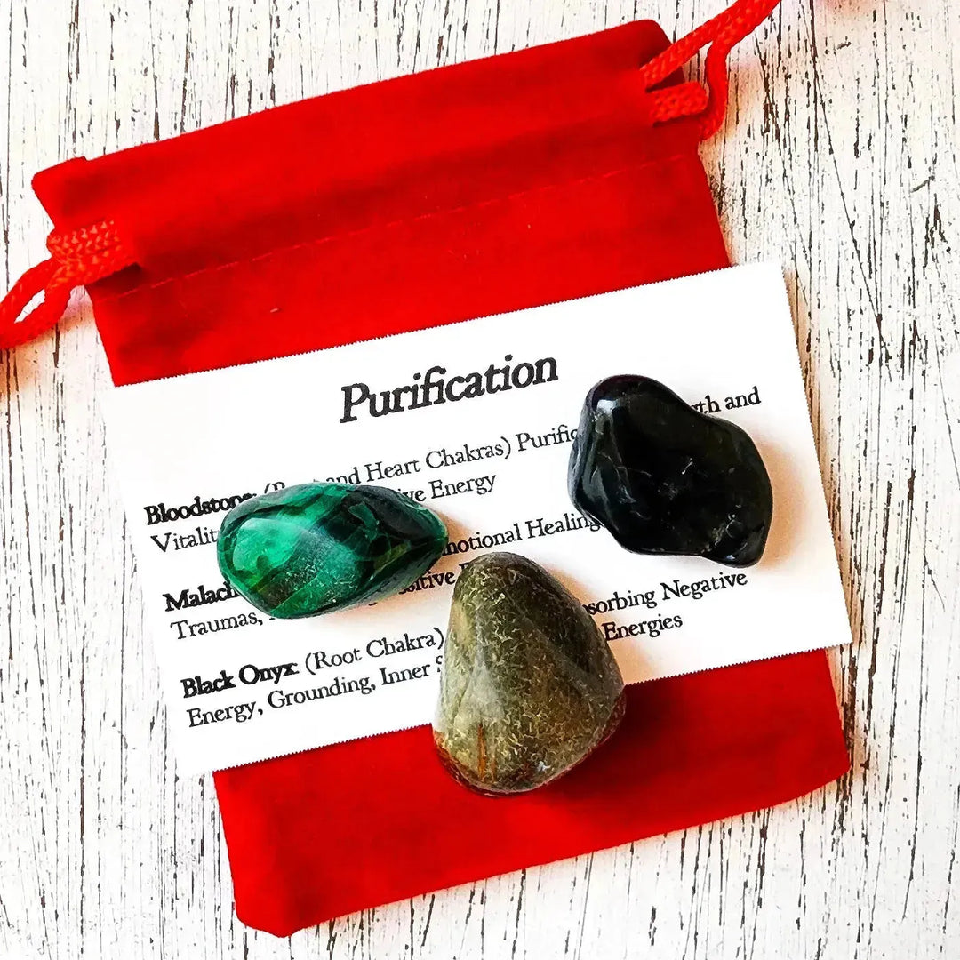 Purification Crystal Set: Malachite, Bloodstone and Black Onyx - Art Of The Root