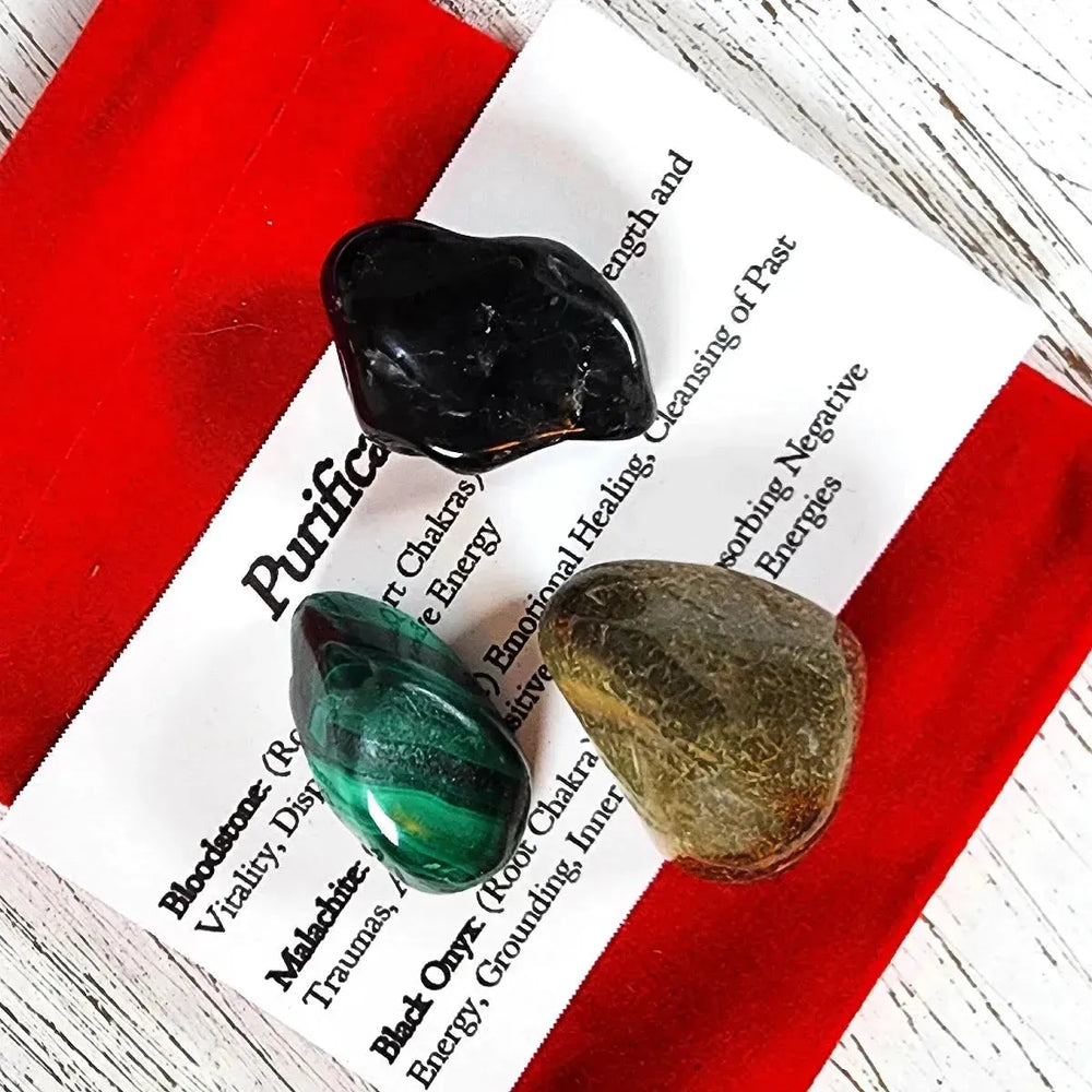 Purification Crystal Set: Malachite, Bloodstone and Black Onyx - Art Of The Root