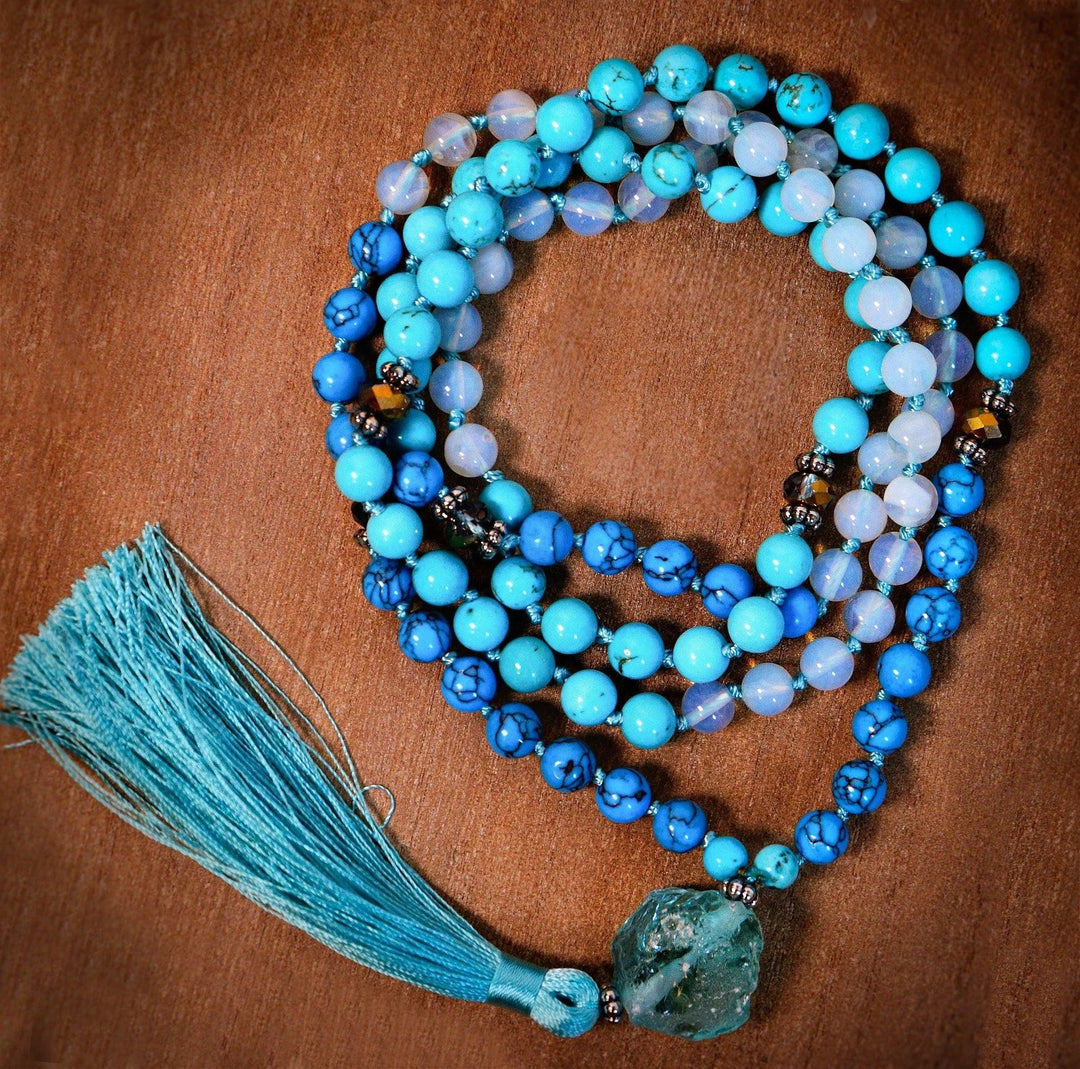 Raw Quartz and Turquoise Mala Beads for Healing, Protection, & Balance - Art Of The Root