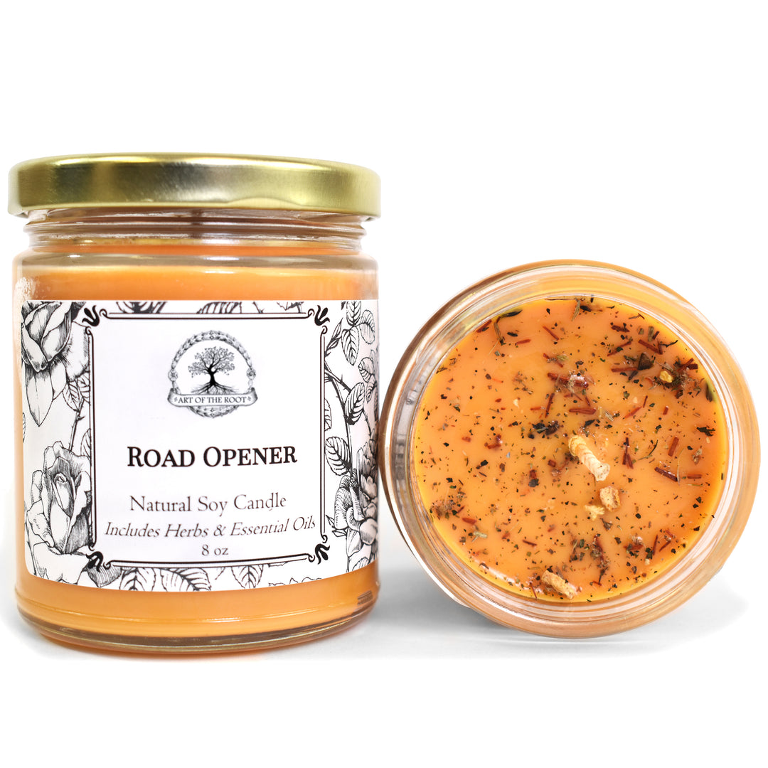 A handmade Road Opener Candle. Perform Road Opener Spells with this candle from Art of the Root.