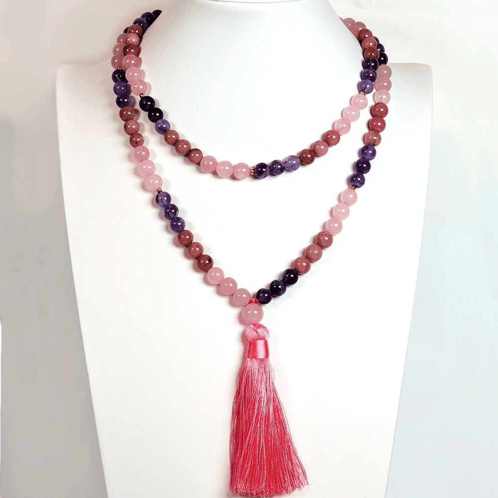 Rose Quartz, Rhodonite and Amethyst Mala Beads - Art Of The Root