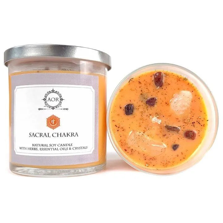 Sacral Chakra Soy Candle with Carnelian and Citrine Crystals, Herbs & Essential Oils - Art Of The Root