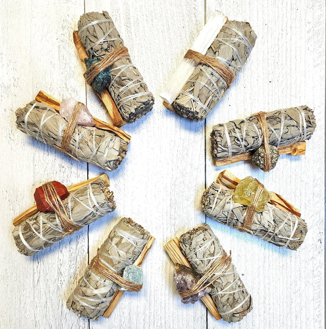 Sage Bundle Wrapped With Palo Santo & Crystal Gemstone - Art Of The Root