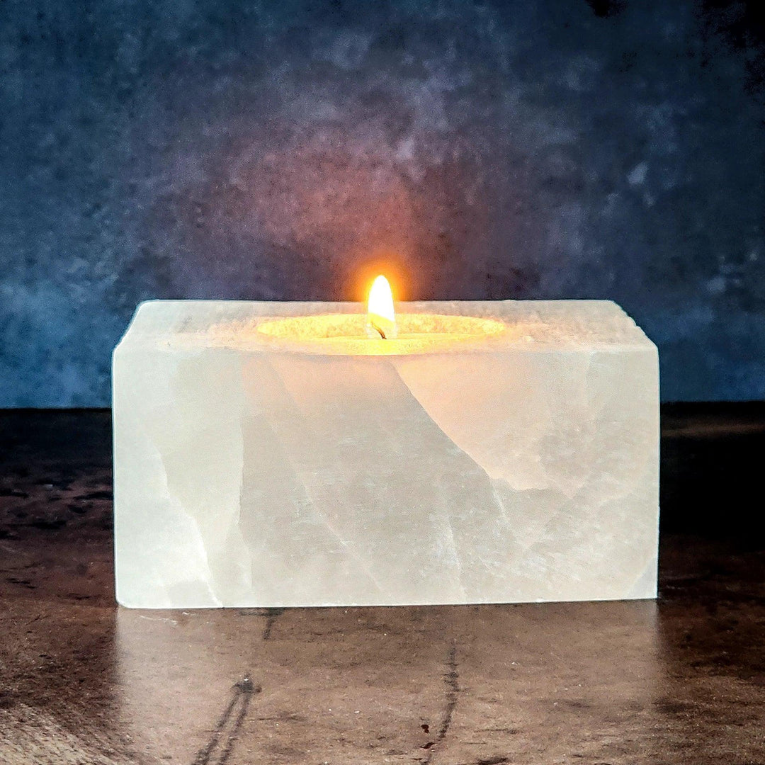 Square Selenite Crystal Candle Holder For Cleansing & Purification - Art Of The Root