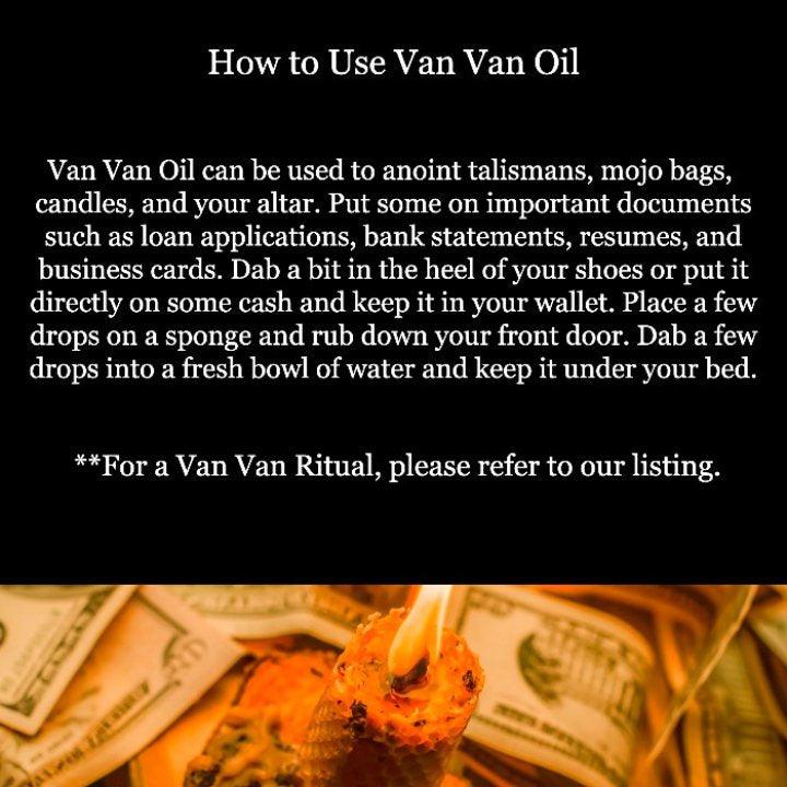 Written instructions on how to use Van Van Oil from Art of the Root. Shop conjure oils today.